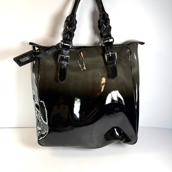 Charles David Black Fade to GreyPatent Leather Tote NWT